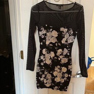 Bodycon Black Sheer Sleeve Floral Dress